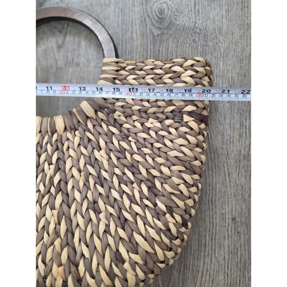 The Limited Woven Straw Tote Womens Medium Brown Tan Wood Handle Boho - Picture 7 of 16